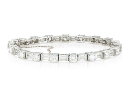 10.26 Carat Round and Baguette Cut Diamond Tennis Bracelet