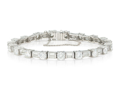 10.26 Carat Round and Baguette Cut Diamond Tennis Bracelet