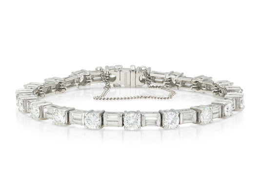 10.26 Carat Round and Baguette Cut Diamond Tennis Bracelet