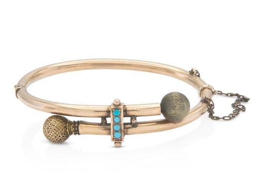 Antique Victorian Bypass Hinged Bangle Bracelet with Turquoises