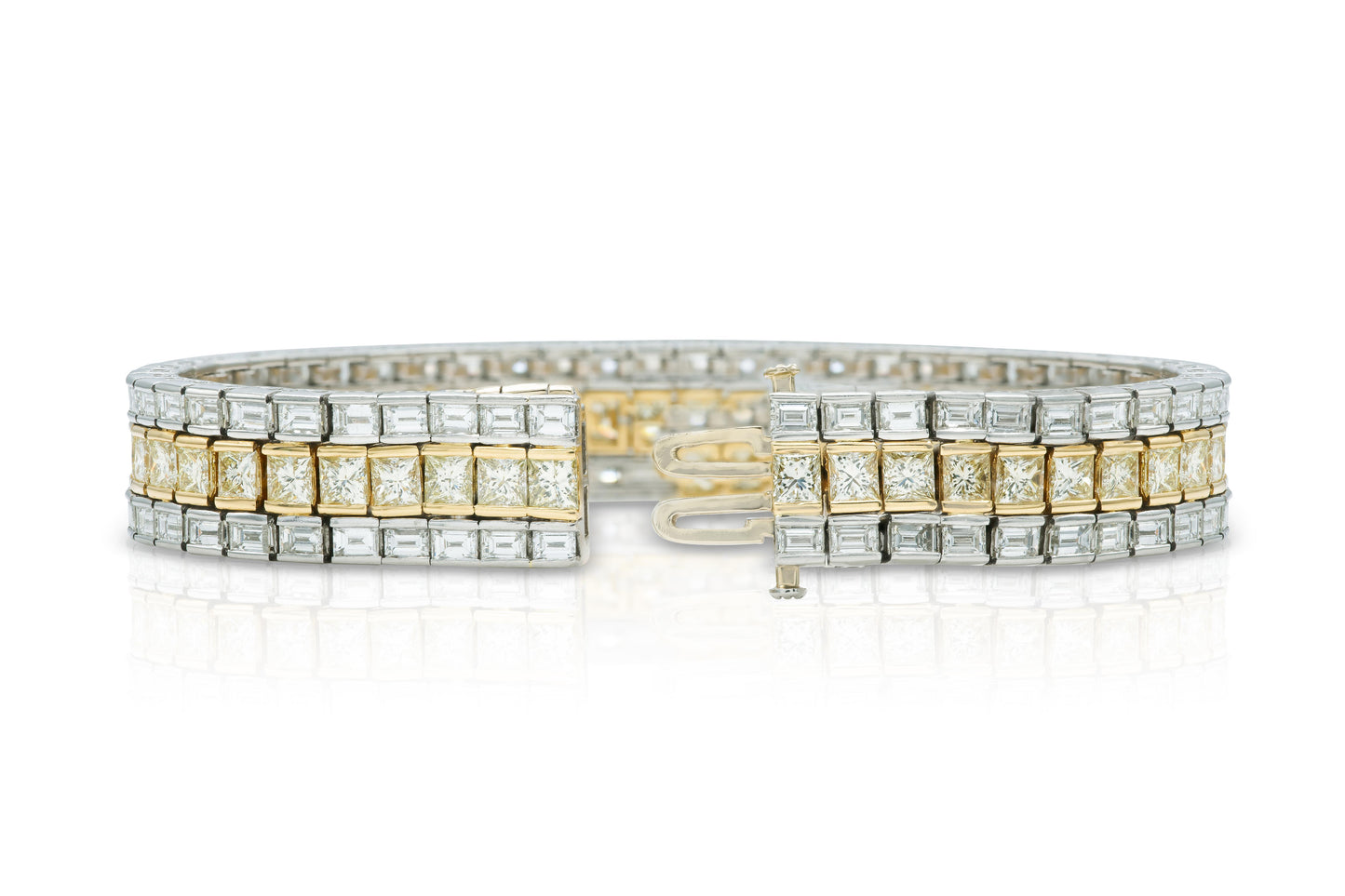 Vintage 1950s 3 Row 37.70 Carat Yellow and White Diamonds Bracelet