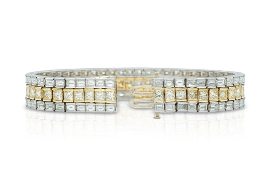 Vintage 1950s 3 Row 37.70 Carat Yellow and White Diamonds Bracelet