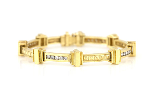 Vintage 1980s Gold Roman Columns Bracelet with Diamonds