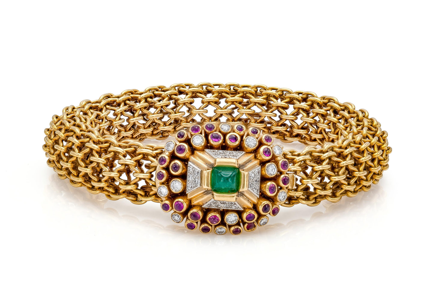 Vintage 1940s Marchak Emerald Ruby & Diamond Bracelet