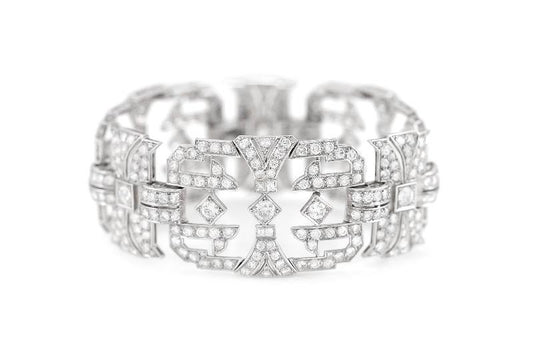 Antique Art Deco 1930s 32.00 Carat Diamond Openwork Wide Bracelet