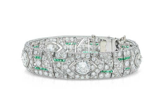 Antique Art Deco 1930s 24.50 Carat Diamond & Emerald Bracelet