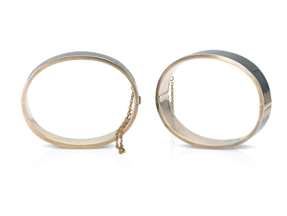 Antique Victorian Gold and Black Enamel Hinged Bangle Bracelet Pair