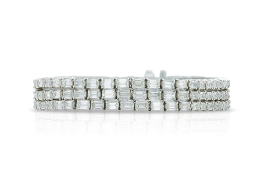 16.14 Carat Three-Strand Baguette Cut Diamond Bracelet