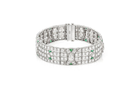 Antique Art Deco 1920's Diamond and Emerald Bracelet