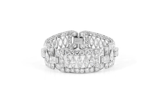 Antique Art Deco 1930s 52.00 Carat Marquise Cut Diamond Openwork Bracelet