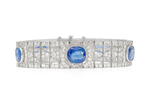 Antique Art Deco 1920s 20.00 Carat Burma Sapphire Bracelet with Diamonds