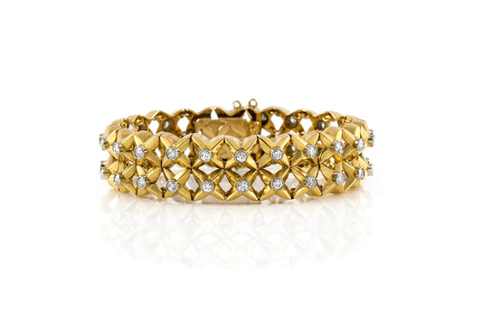 Vintage 1980s Gold Link Bracelet with Diamonds