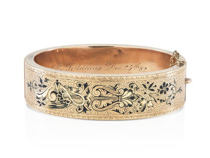 Antique Victorian Gold and Enamel Hinged Bangle Bracelet