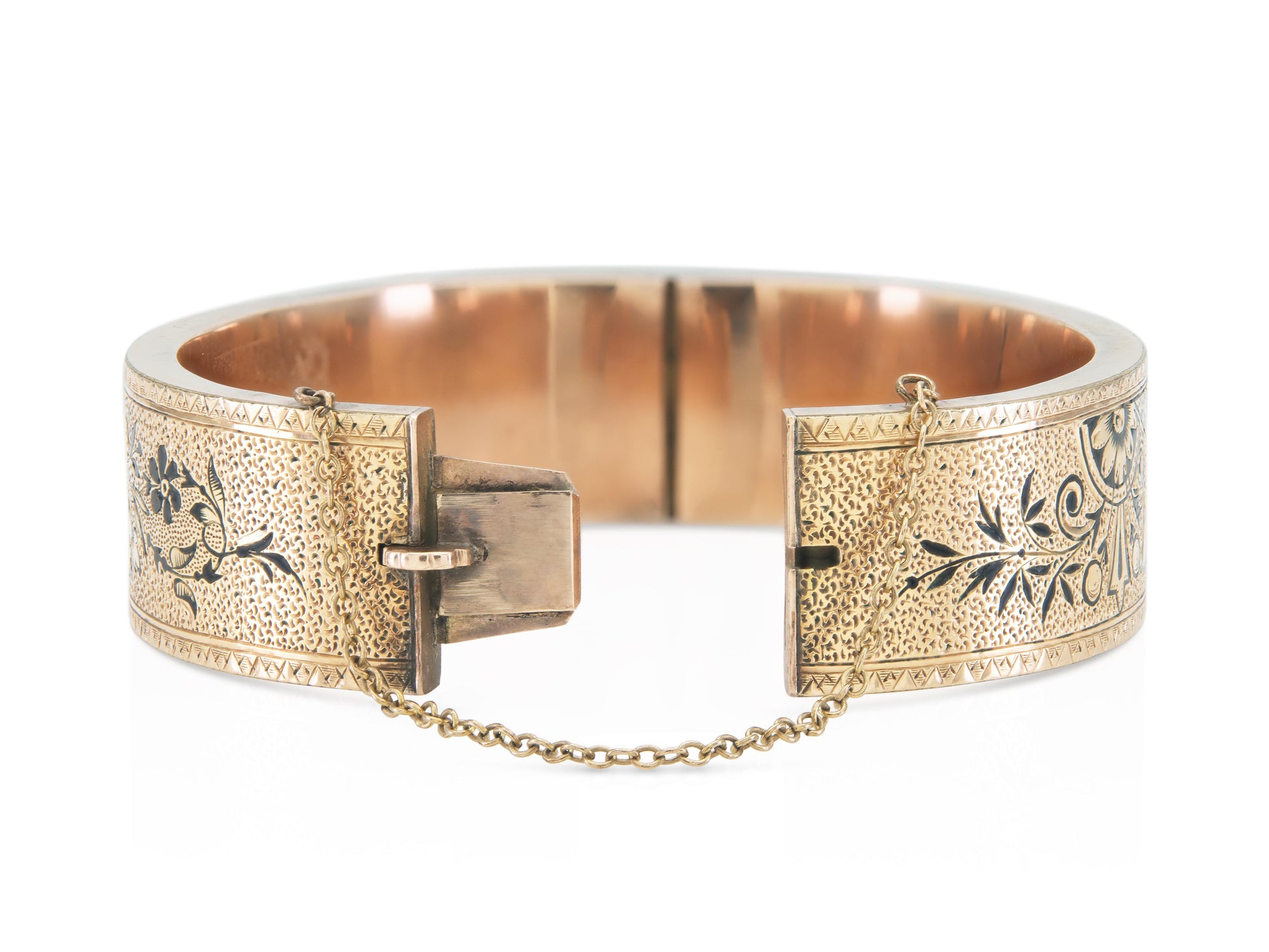 Antique Victorian Gold and Enamel Hinged Bangle Bracelet