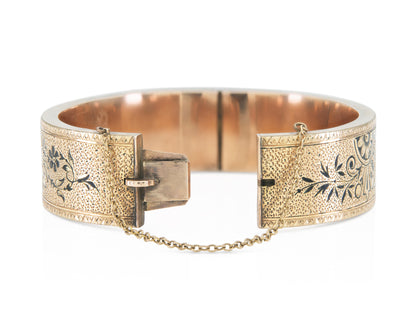 Antique Victorian Gold and Enamel Hinged Bangle Bracelet