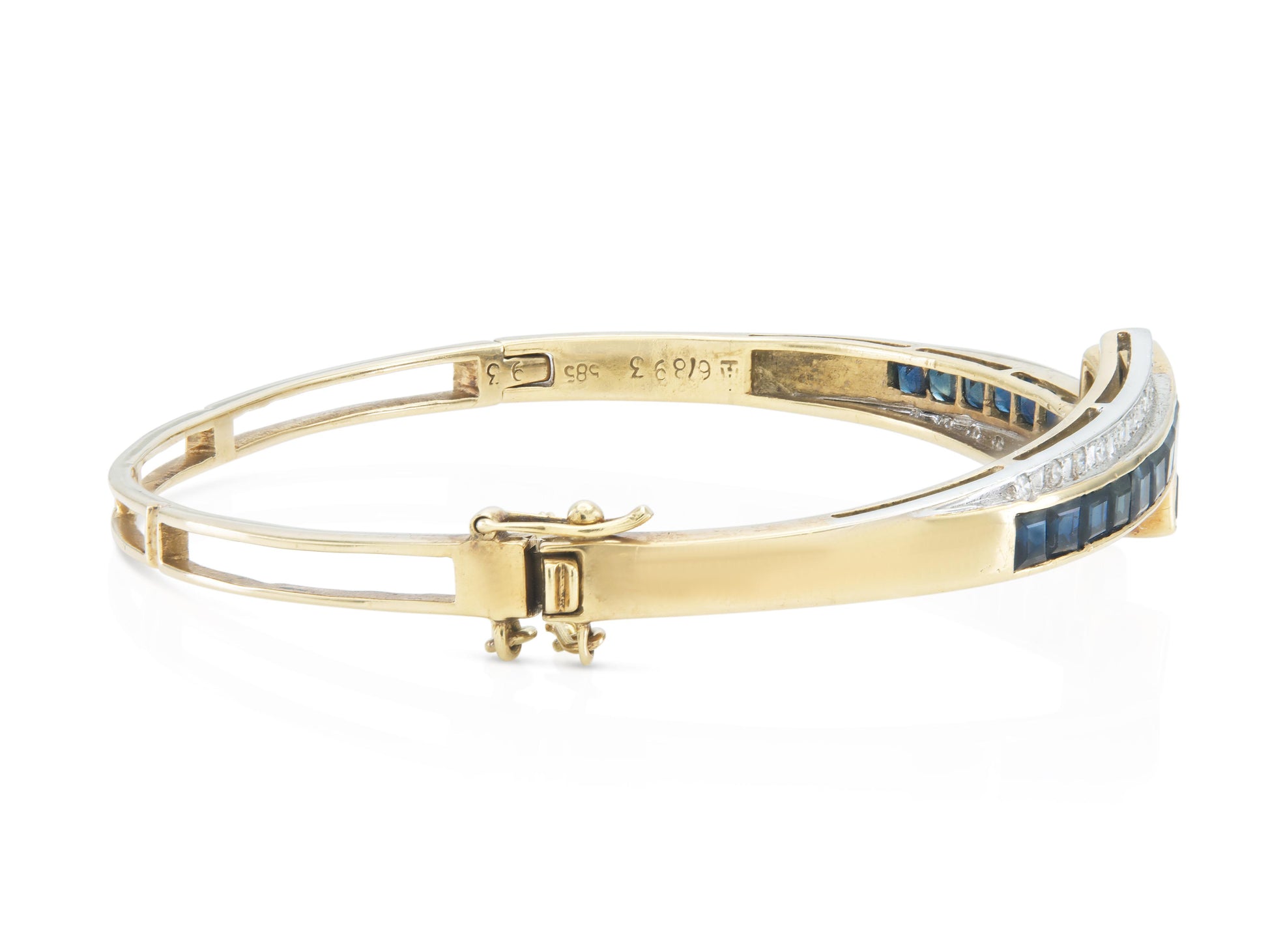 Vintage 1940s Retro Sapphire and Diamond Hinged Bangle Bracelet