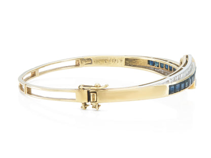 Vintage 1940s Retro Sapphire and Diamond Hinged Bangle Bracelet