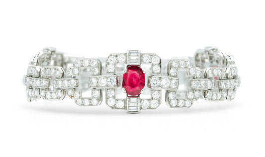 Antique Art Deco 1930s 2.00 Carat Burma Rubies and 13.00 Carat Diamonds Bracelet