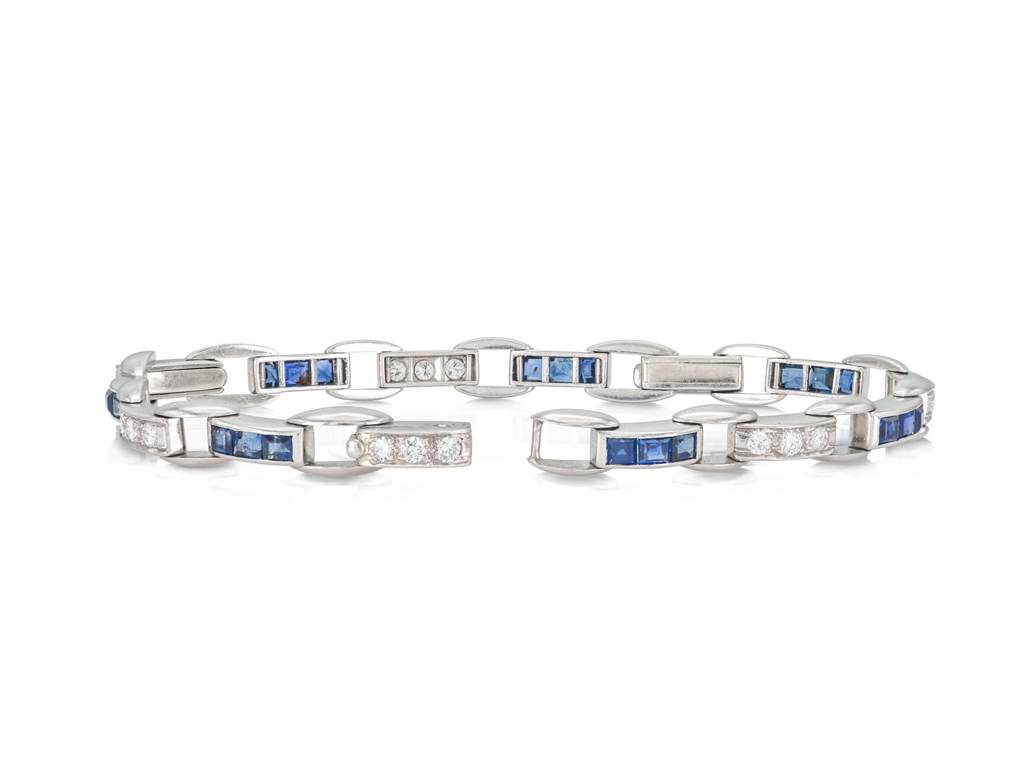 Vintage 1950s Sapphire and Diamond Link Bracelet