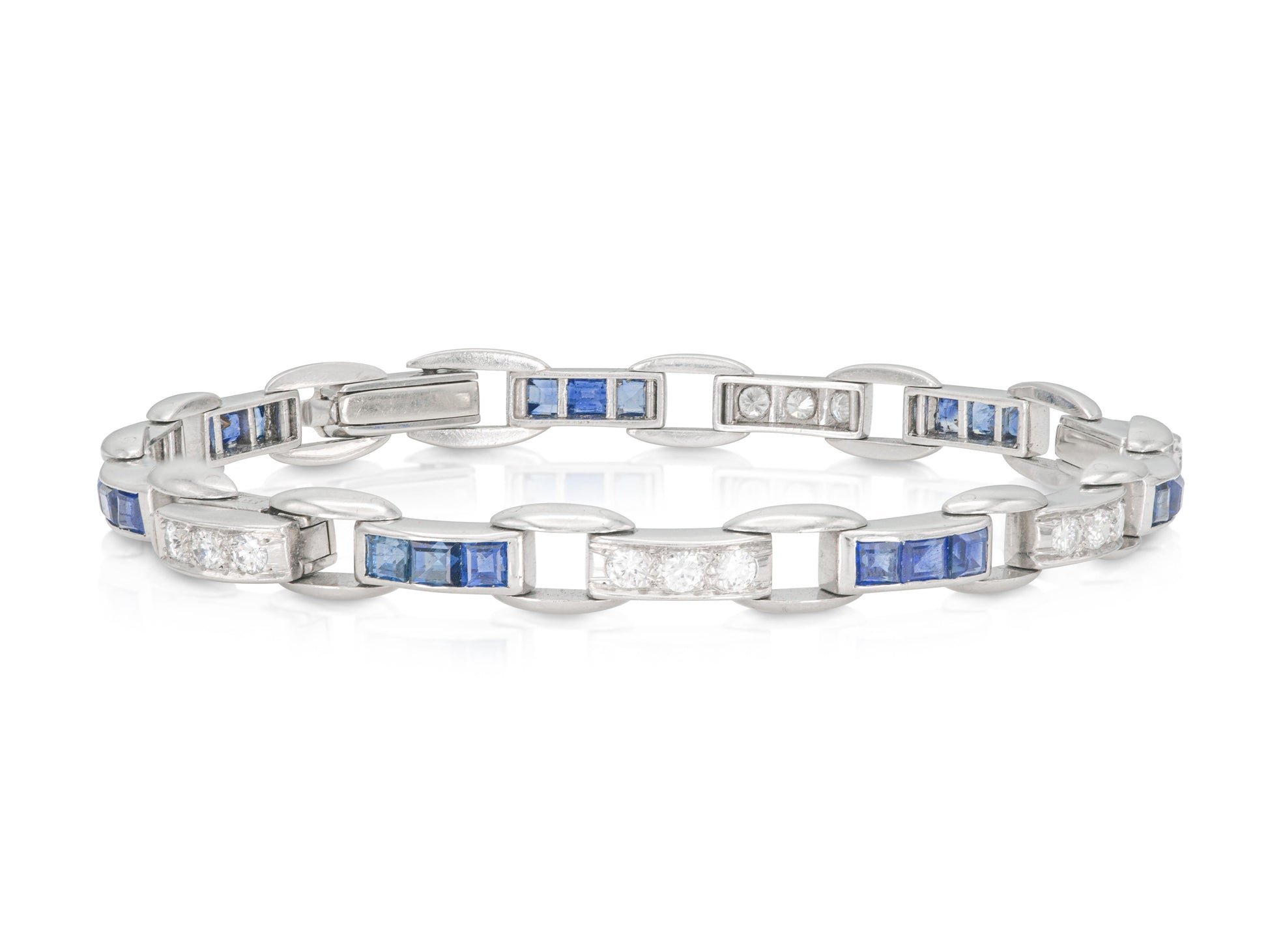 Vintage 1950s Sapphire and Diamond Link Bracelet