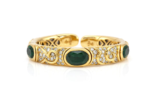 Vintage 1980s Marina B Tourmaline and Diamond Cuff Bracelet