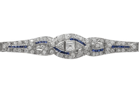 Antique Art Deco 1930s 7.00 Carat Diamond Bracelet with Sapphires