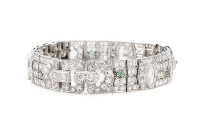 Antique Art Deco 1930s 25.30 Carat Diamond Bracelet with Emeralds