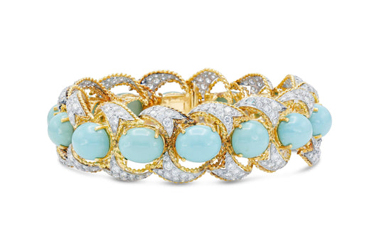 Vintage 1950s Turquoise and Diamond Bracelet