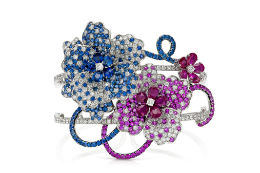 Graff Diamond Ruby and Sapphire Flower Cuff Bracelet