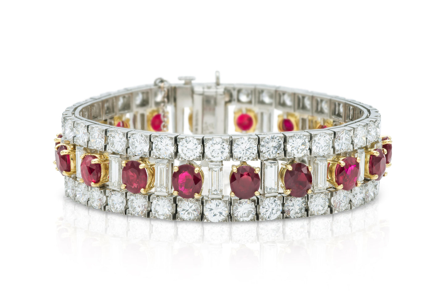 Vintage 1950s 20.00 Carat Oval Cut Rubies and 23.20 Carat Diamond Bracelet