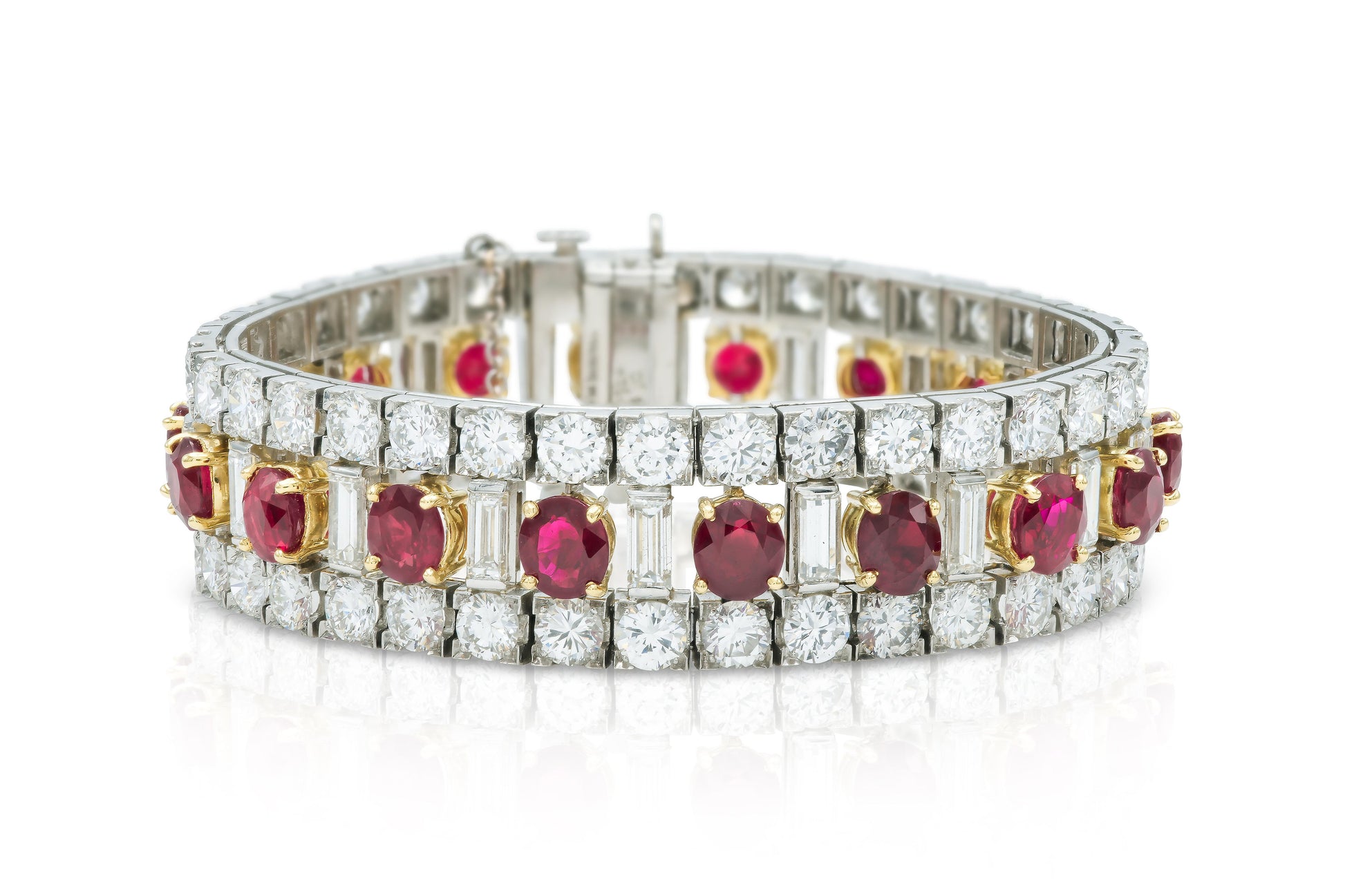 Vintage 1950s 20.00 Carat Oval Cut Rubies and 23.20 Carat Diamond Bracelet