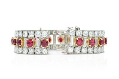 Vintage 1950s 20.00 Carat Oval Cut Rubies and 23.20 Carat Diamond Bracelet