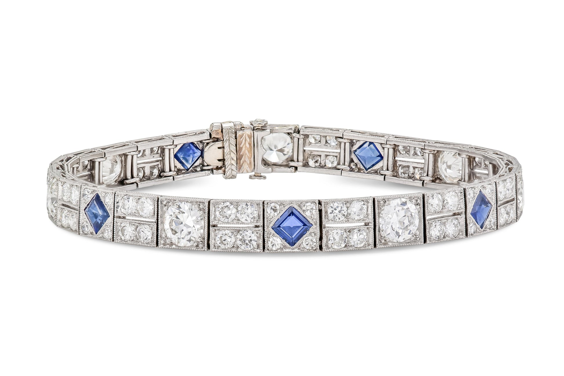 Antique Art Deco 1920s 12.00 Carat Diamond and 3.00 Carat Sapphire Line Bracelet