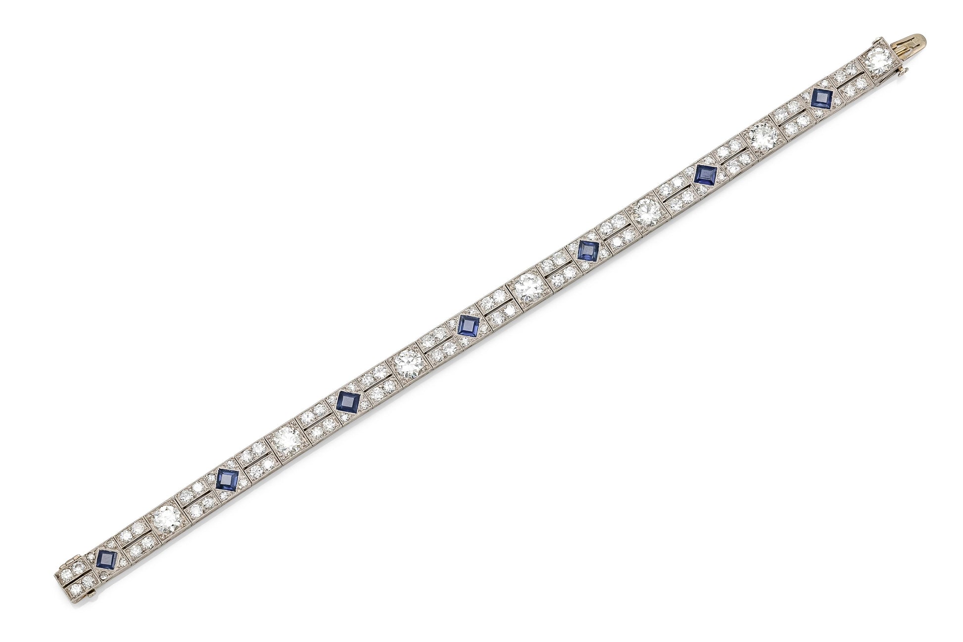 Antique Art Deco 1920s 12.00 Carat Diamond and 3.00 Carat Sapphire Line Bracelet