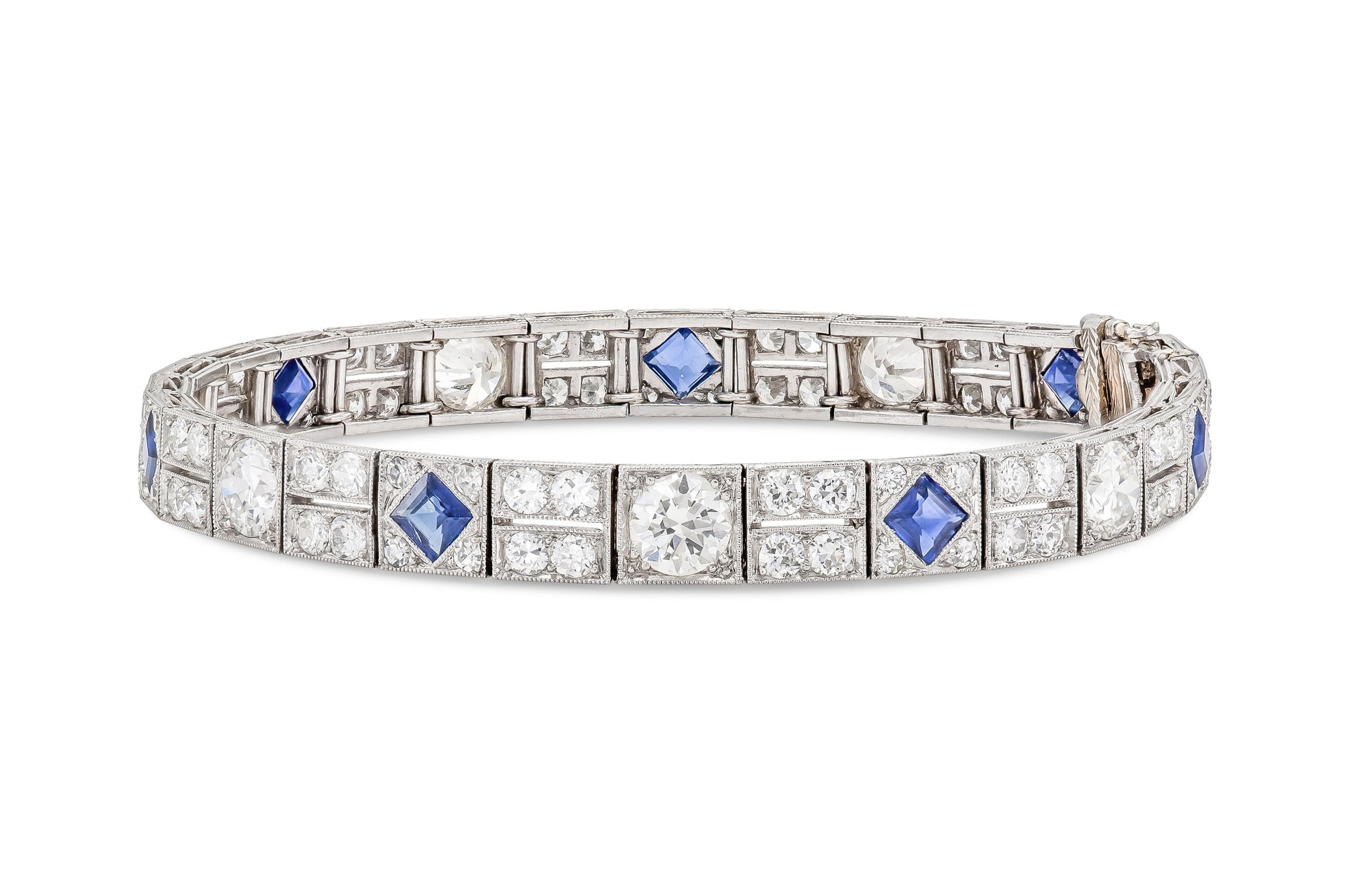 Antique Art Deco 1920s 12.00 Carat Diamond and 3.00 Carat Sapphire Line Bracelet