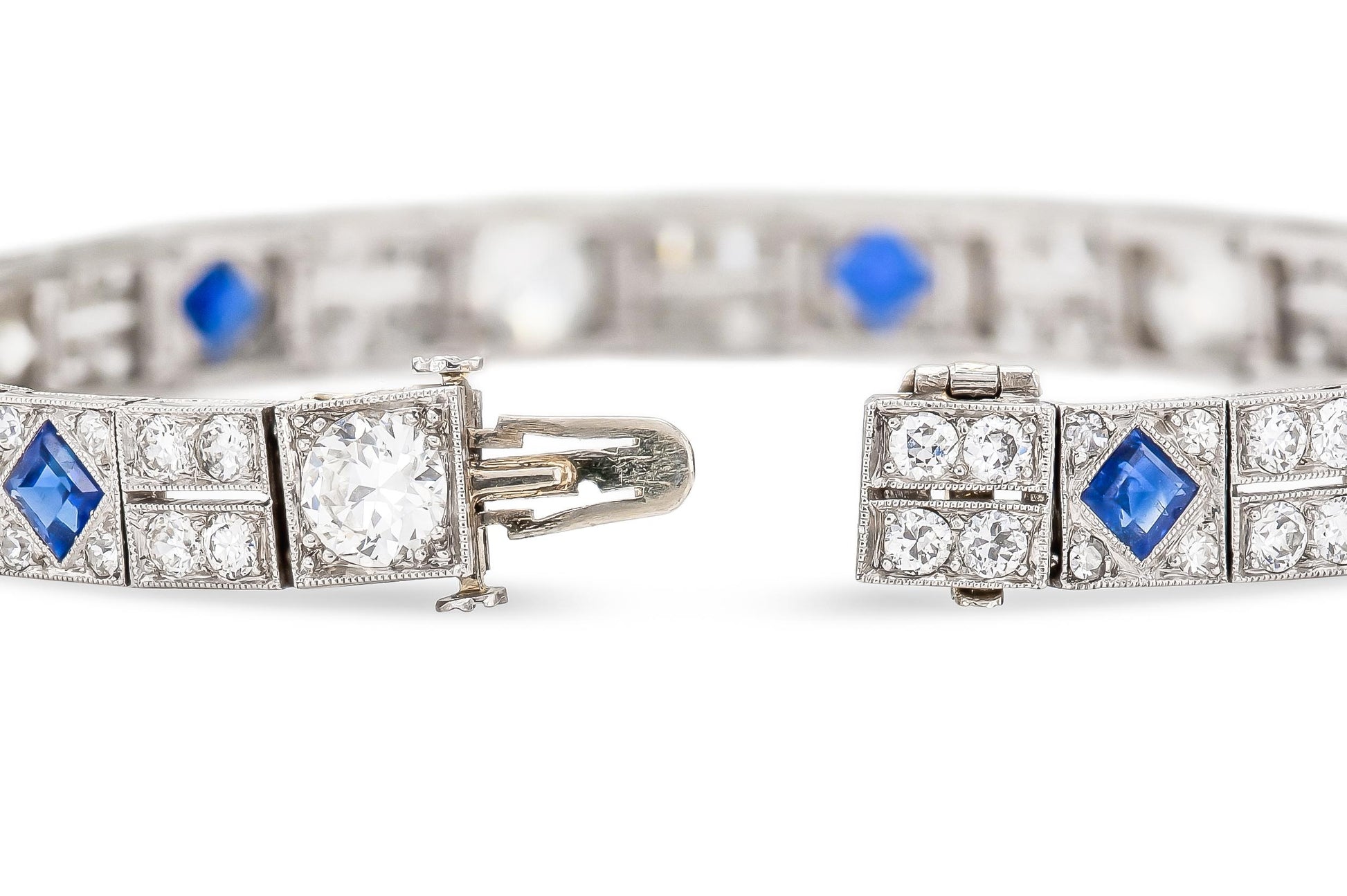 Antique Art Deco 1920s 12.00 Carat Diamond and 3.00 Carat Sapphire Line Bracelet