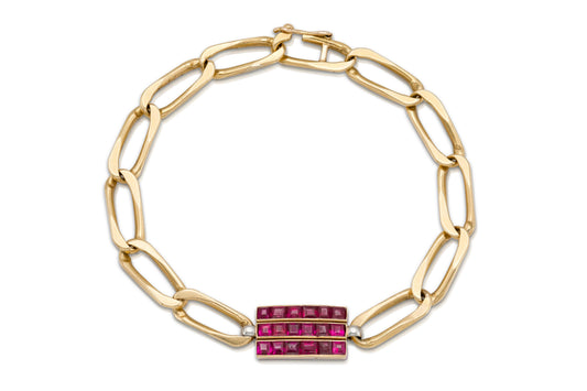 Vintage 1980s Gold Link Bracelet with Rubies