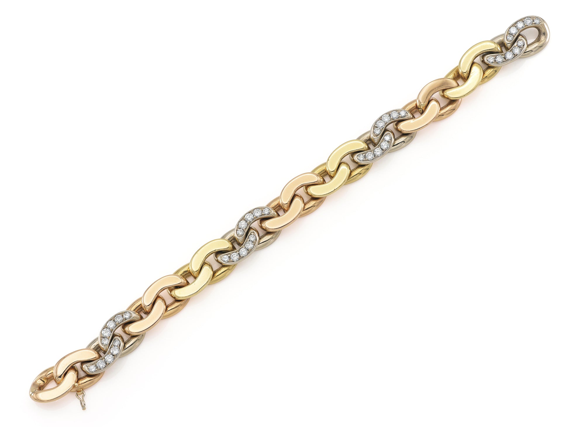 Vintage 1980s Bvlgari Tri-Tone Curb Link Bracelet with Diamonds