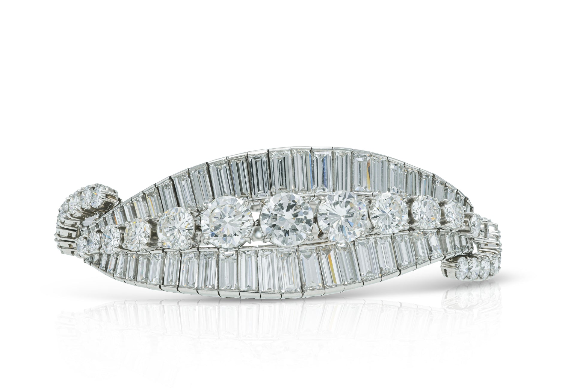 Vintage 1950s 46.75 Carat Round Brilliant and Baguette Cut Diamond Bracelet