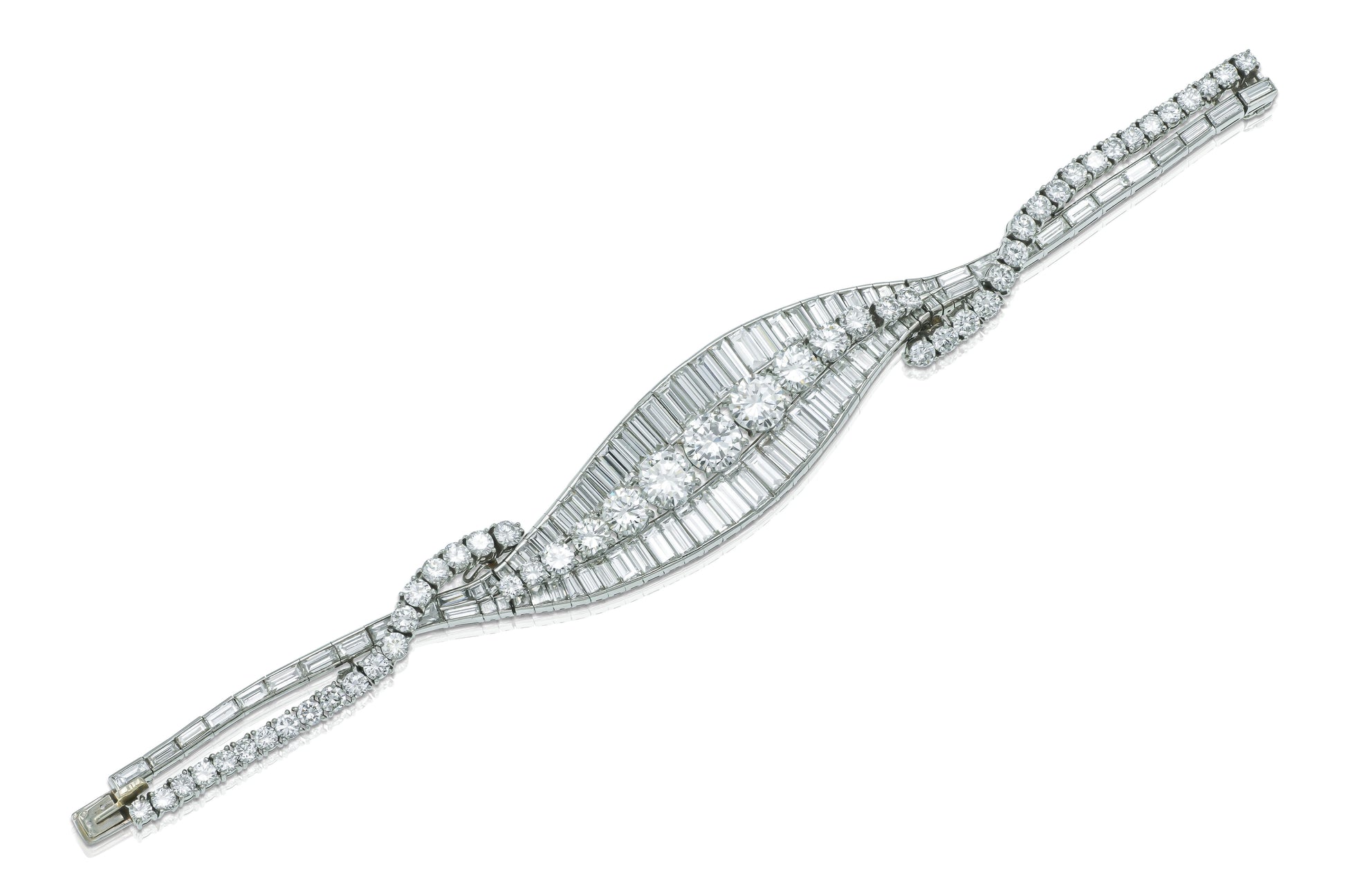 Vintage 1950s 46.75 Carat Round Brilliant and Baguette Cut Diamond Bracelet