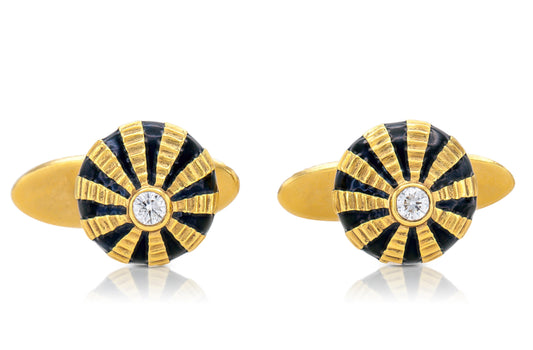 Tiffany & Co. Jean Schlumberger Rayburst Cufflinks with Black Enamel and Diamond