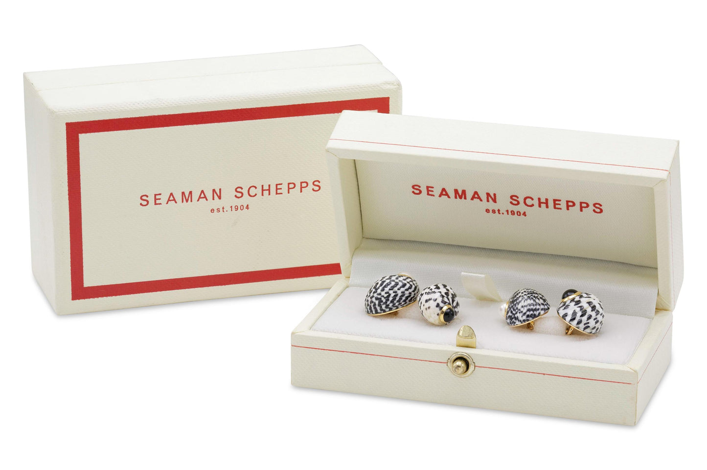 Seaman Schepps Trianon Enamel, Onyx and Pearl Shell Cufflinks