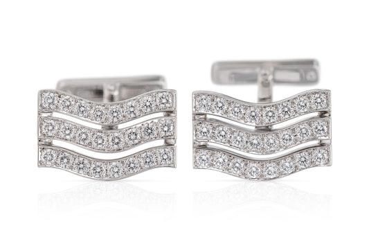 Vintage 1990s Cartier 3 Row Diamond Wave Cufflinks