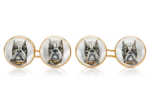 Antique Victorian Essex Crystal French Bulldog Cufflinks