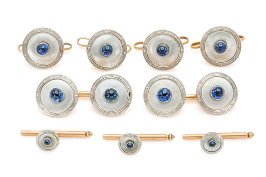 Antique Art Deco 1930s Sapphire and Mother of Pearl Stud Set