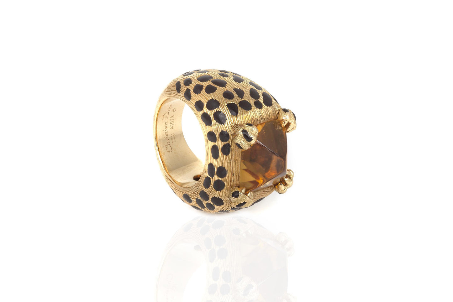 Vintage 1980s Dior Citrine Leopard Print Ring