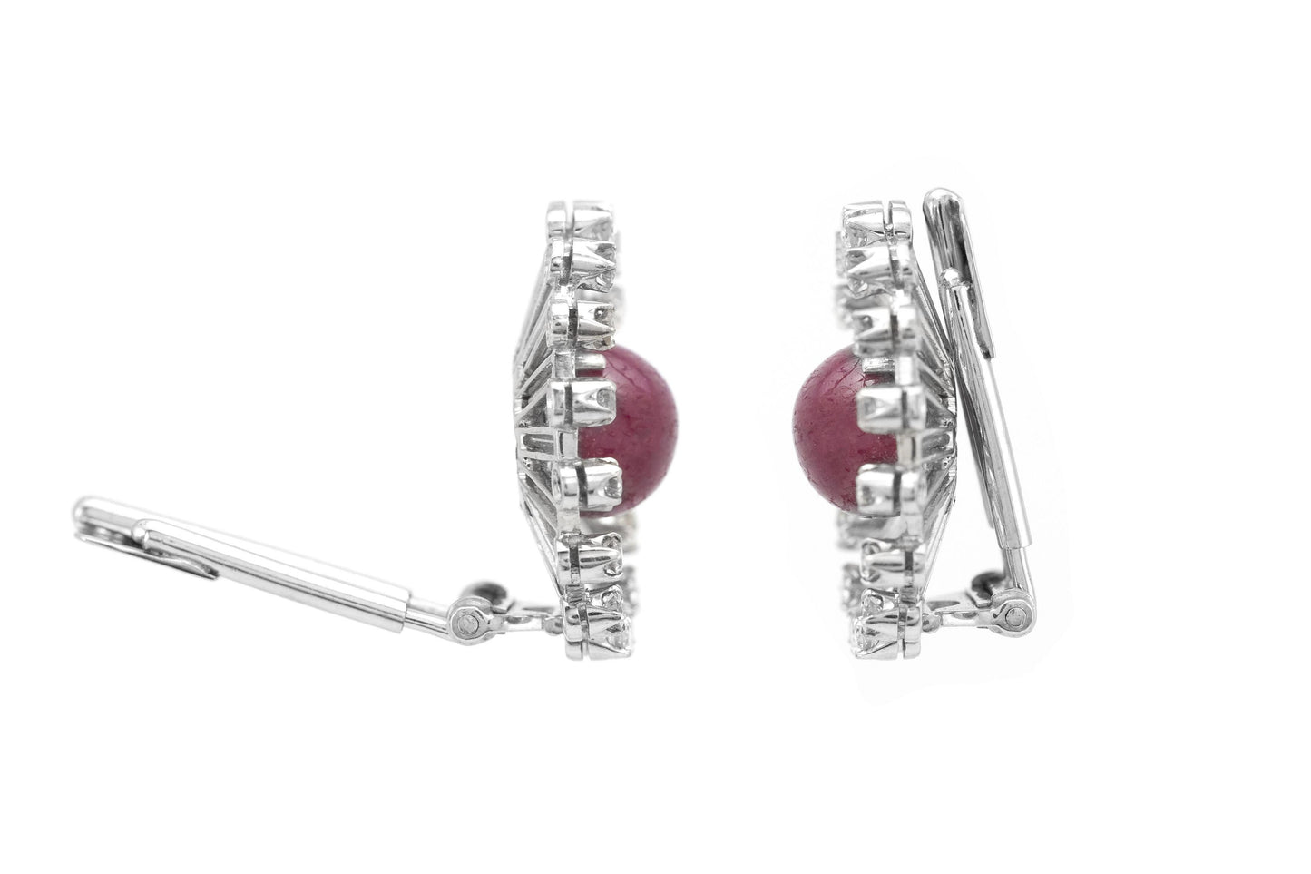 Vintage 1950s Cabochon Ruby & Diamond Earrings / Double Clips