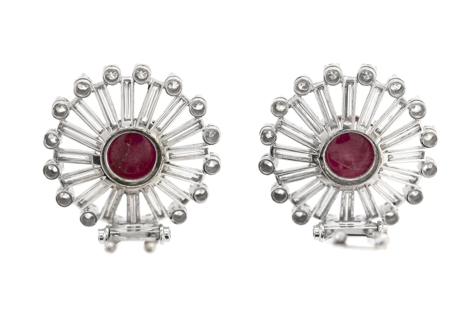 Vintage 1950s Cabochon Ruby & Diamond Earrings / Double Clips