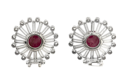 Vintage 1950s Cabochon Ruby & Diamond Earrings / Double Clips