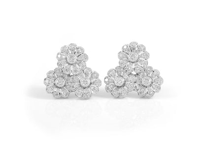 Vintage 1950s 4.28 Carat Diamond Triple Flower Earrings